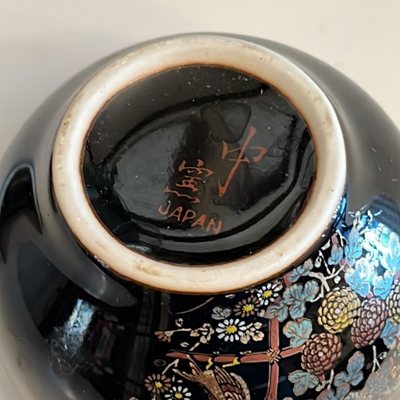 Vintage Japan Tea set black gilded floral bird teapot set with 5 gold trim cups - Picture 6 of 14